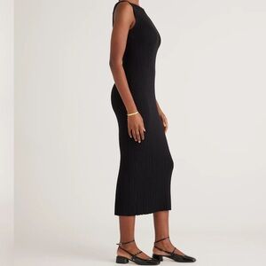 QUINCE | Black Cotton Cashmere Midi Dress | smal
